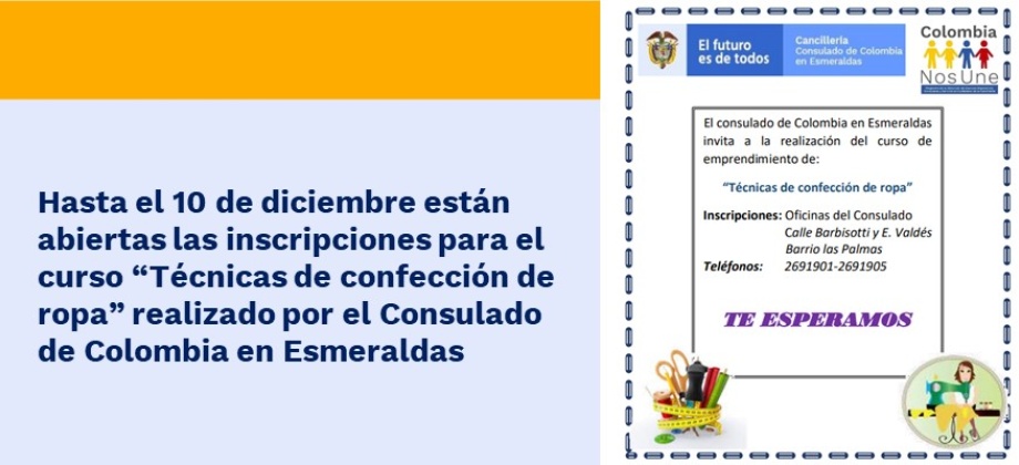 Hasta el 10 de diciembre están abiertas las inscripciones para el curso “Técnicas de confección de ropa” realizado por el Consulado de Colombia 